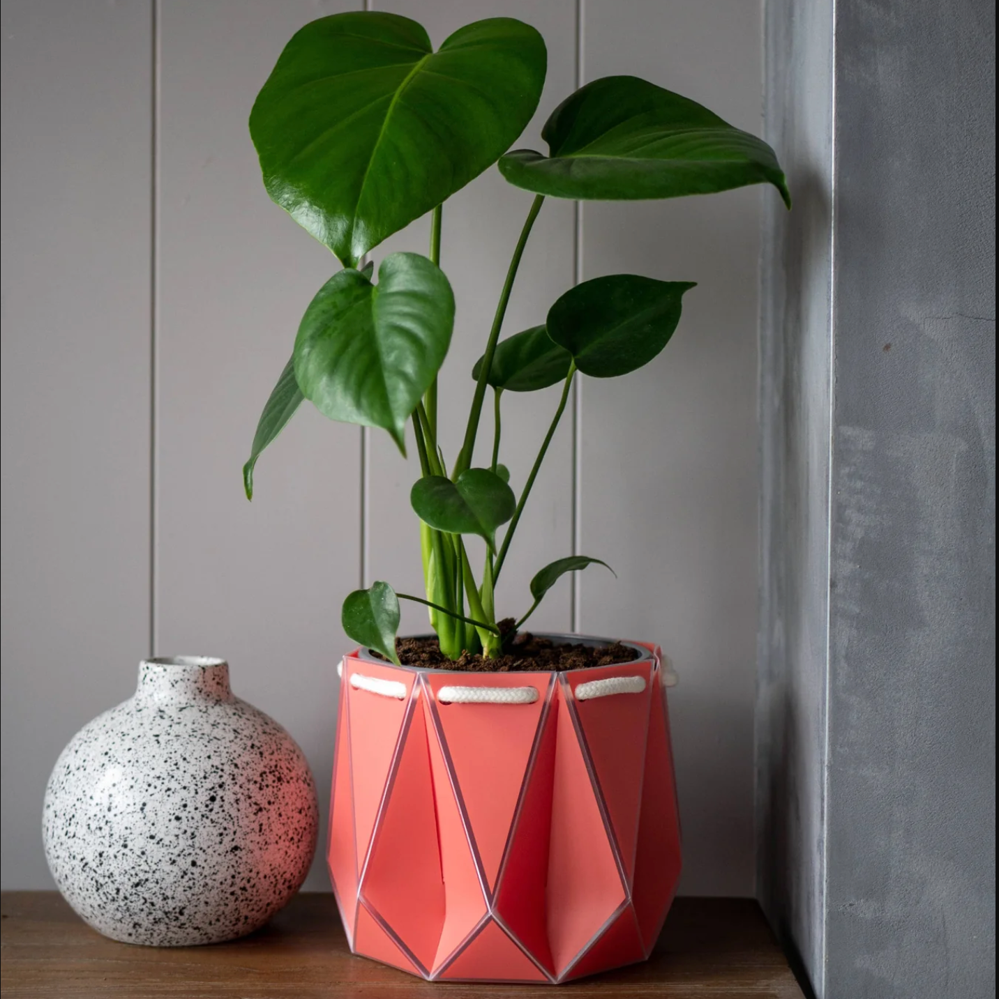 Coral Pink Foldable Origami Plant Pot Cover