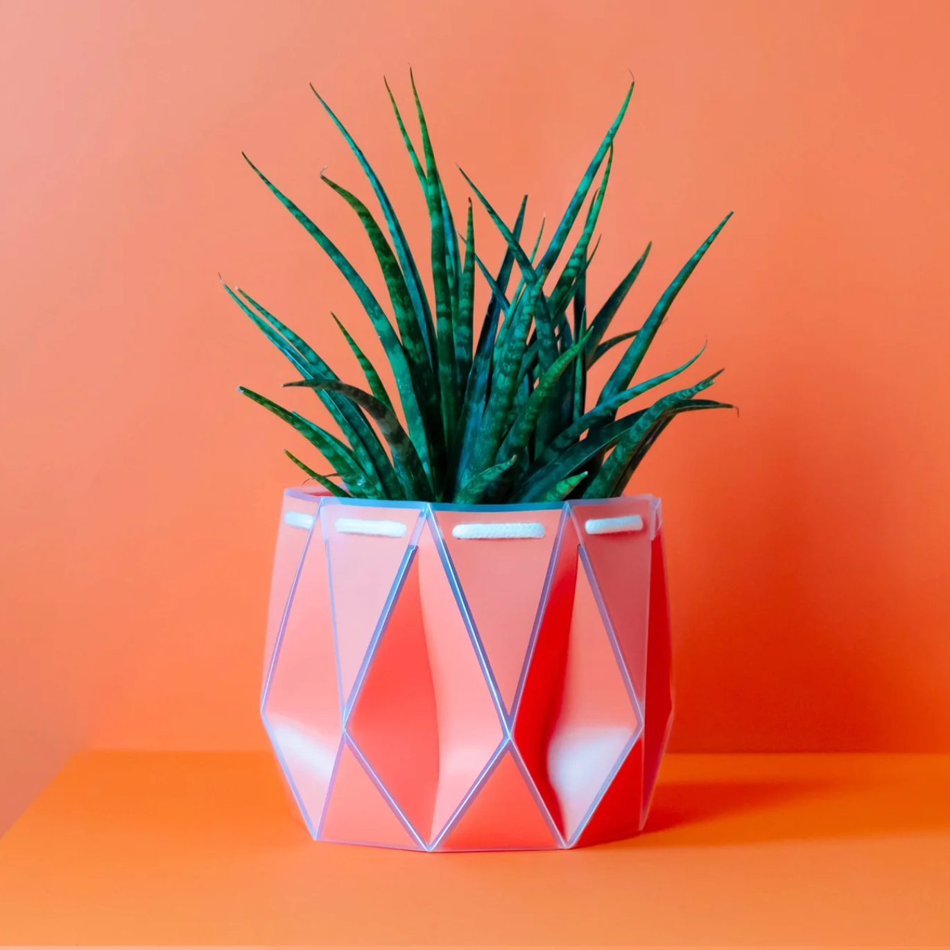 Coral Pink Foldable Origami Plant Pot Cover