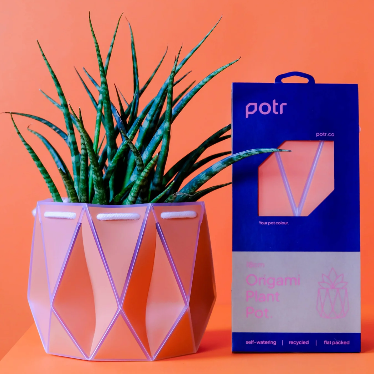 Coral Pink Foldable Origami Plant Pot Cover